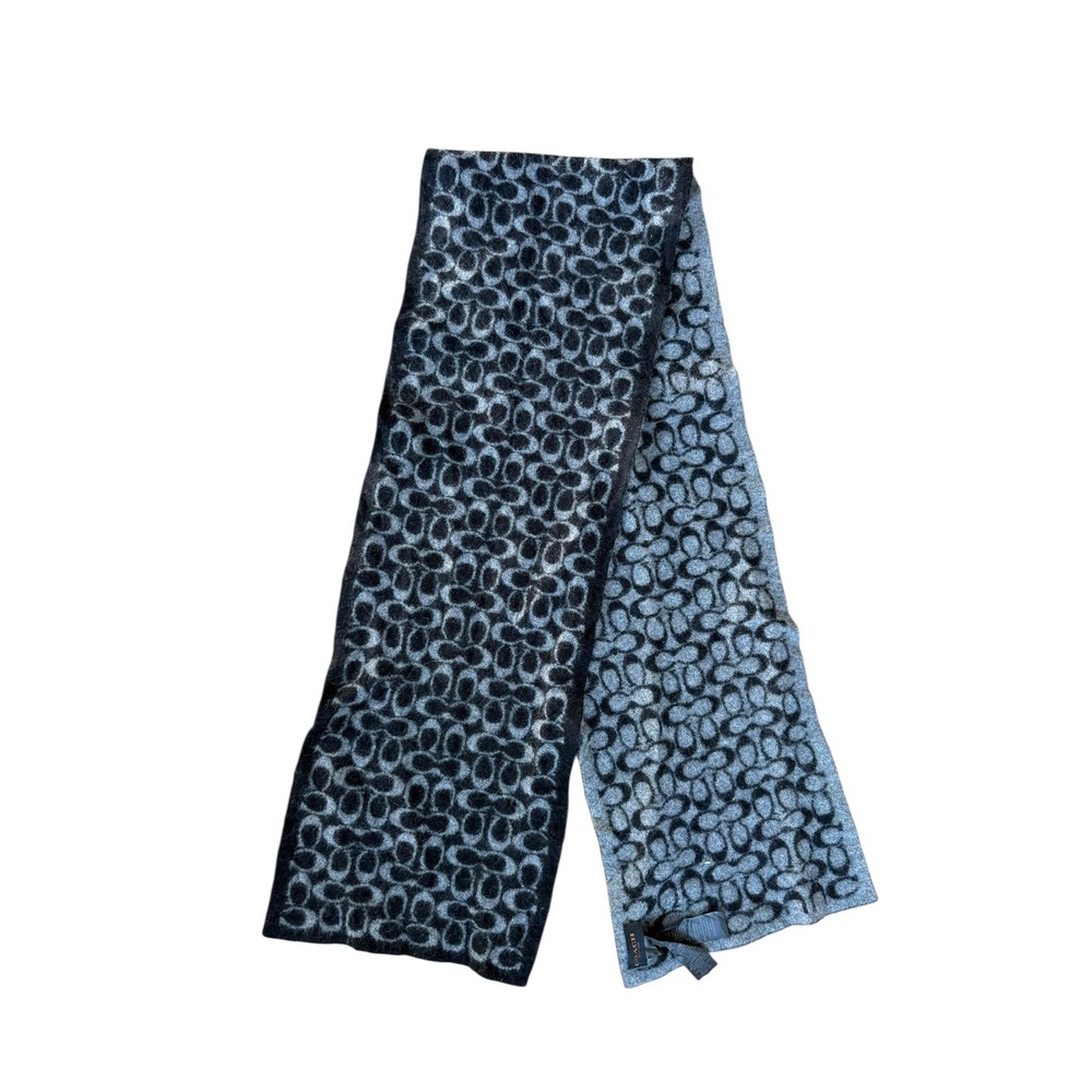 Coach‎ Signature Logo Scarf Oblong Gray Black Angora Rabbit Hair Cashmere Wool